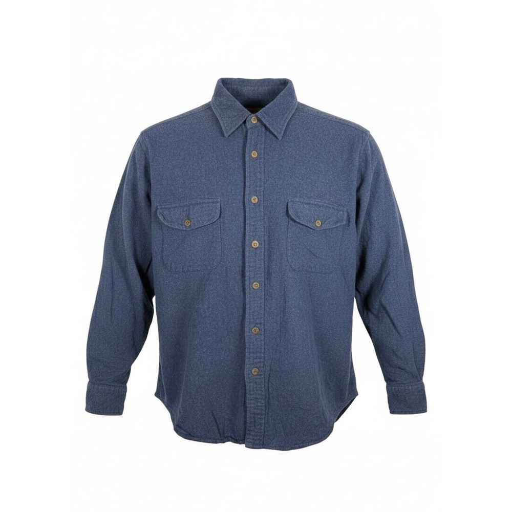 St John's Bay Blue Chamois Cloth Work Shirt Cotton Button Down Long Sleeve Thick
